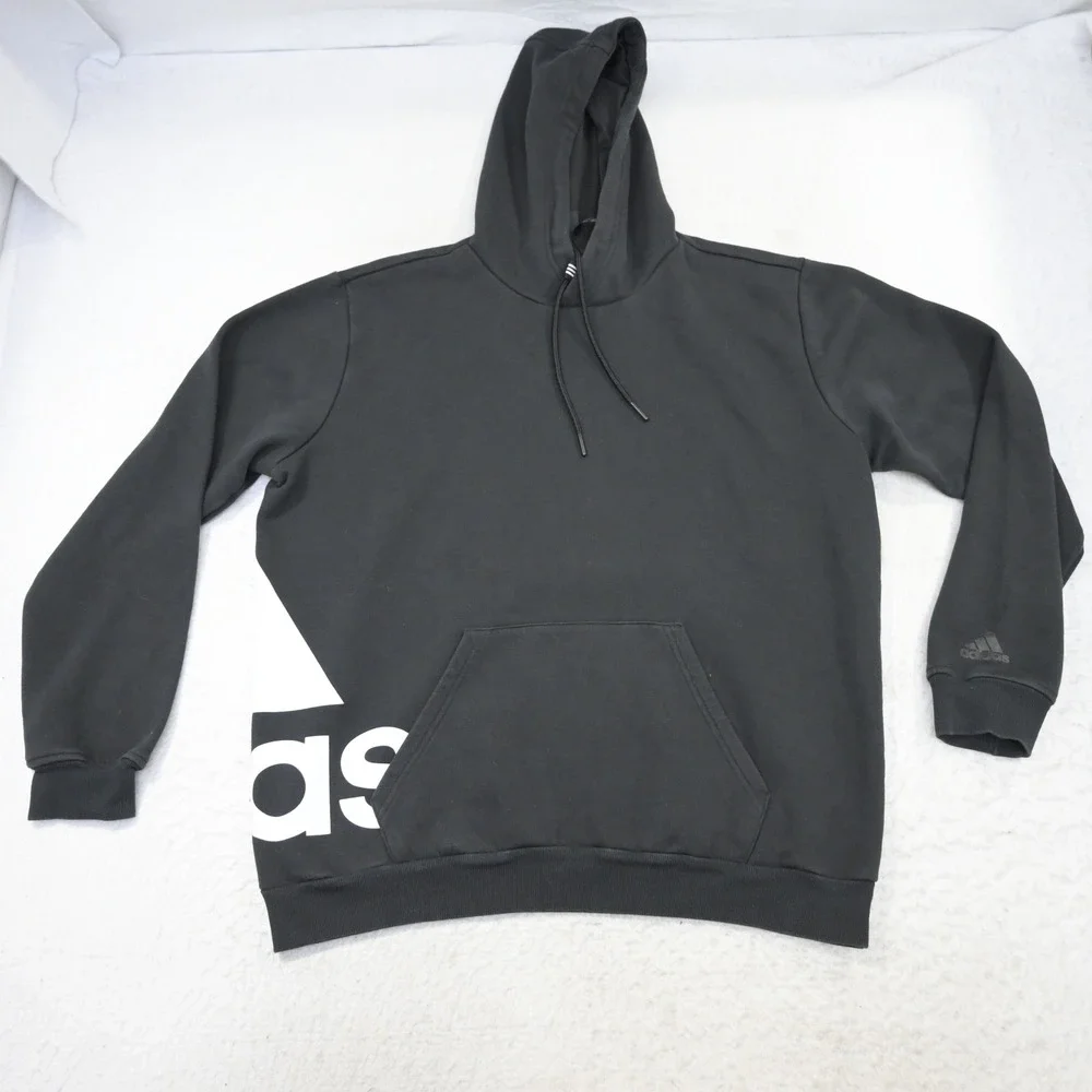 Adidas Big Logo Hoodie Mens Small Oversized Fit Black Pullover Big Graphic
